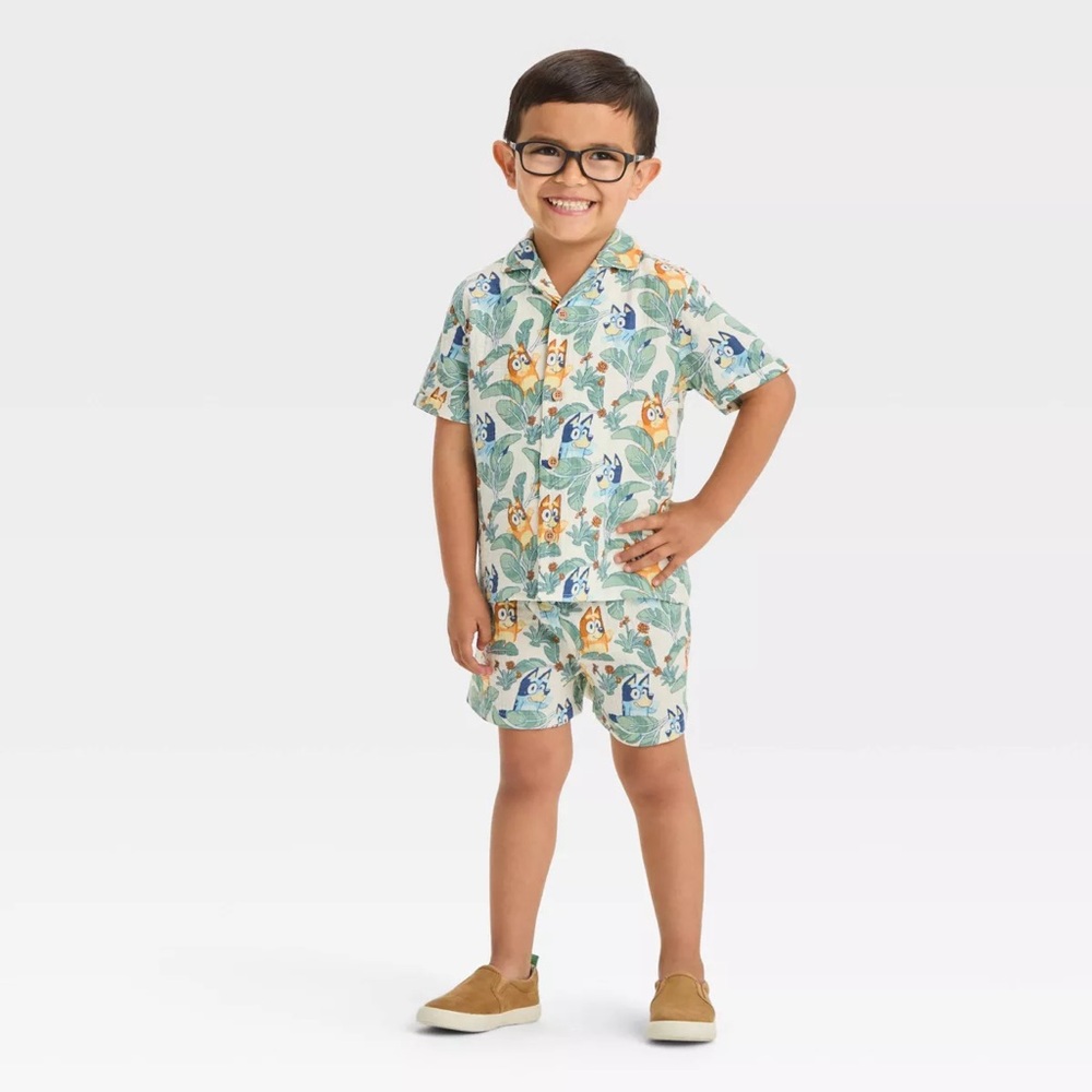 Bluey Toddler Boys Tropical Printed Top & Shorts Cotton Gauze Set 18 MO